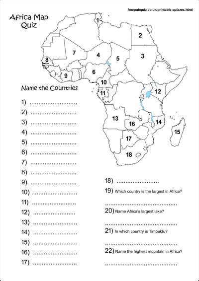 africa map test answers